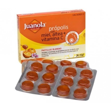 JUANOLA PROPOLIS MIEL ALTEA Y VITAMINA C  24 PASTILLAS DE GOMA SABOR NARANJA