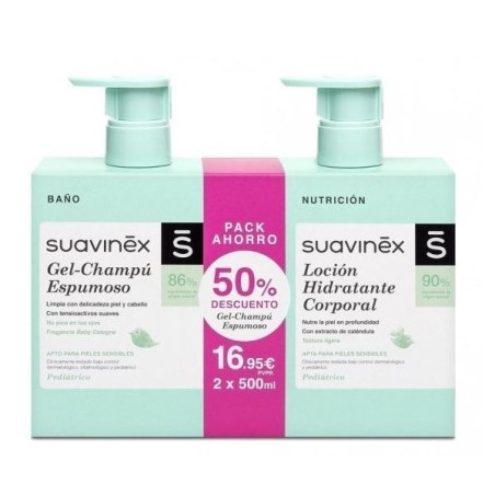 SUAVINEX BABY I LOVE BATH TIME  1 ENVASE 500 ML GEL BAÑO ESPUMOSO + 1 ENVASE 500 ML LECHE HIDRAT