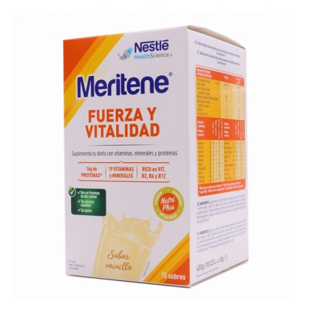 MERITENE FUERZA Y VITALIDAD BATIDO  15 SOBRES 30 G SABOR VAINILLA
