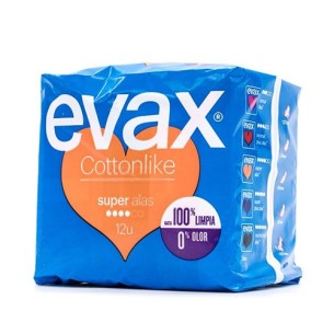COMPRESAS HIGIENICAS FEMENINAS EVAX COTTONLIKE SUPER CON ALAS 14 COMPRESAS