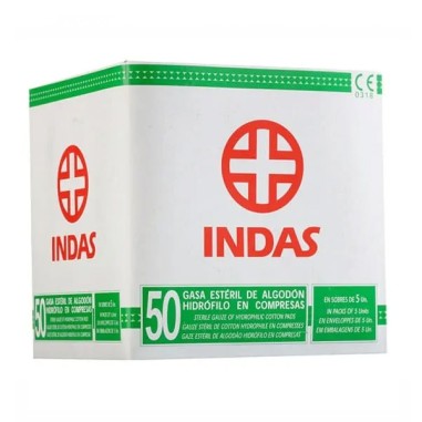 GASA ESTERIL ALGODON HIDROFILO COMPRESAS INDAS 10 SOBRES 5 UNIDADES