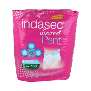 ABSORBENTE INCONTINENCIA ORINA DIA ANATOMICO INDASEC PANT SUPER 10 UNIDADES TALLA L