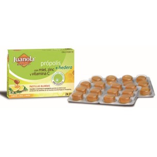 JUANOLA PROPOLIS MIEL HIEDRA ZINC Y VITAMINA C  24 PASTILLAS DE GOMA SABOR MIEL Y LIMON